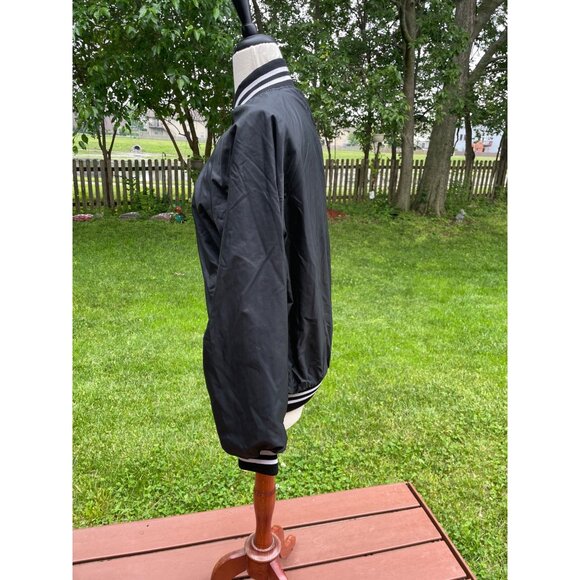 Vintage Auburn USA Black Bomber Jacket With Striped Ribbed Collar & Cuffs Lightw - Picture 3 of 8